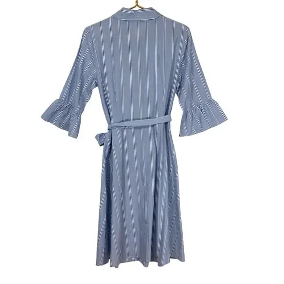 DRAPER JAMES Striped Ruffle Sleeve Belted Shirtdress women's size 10 - Picture 7 of 9